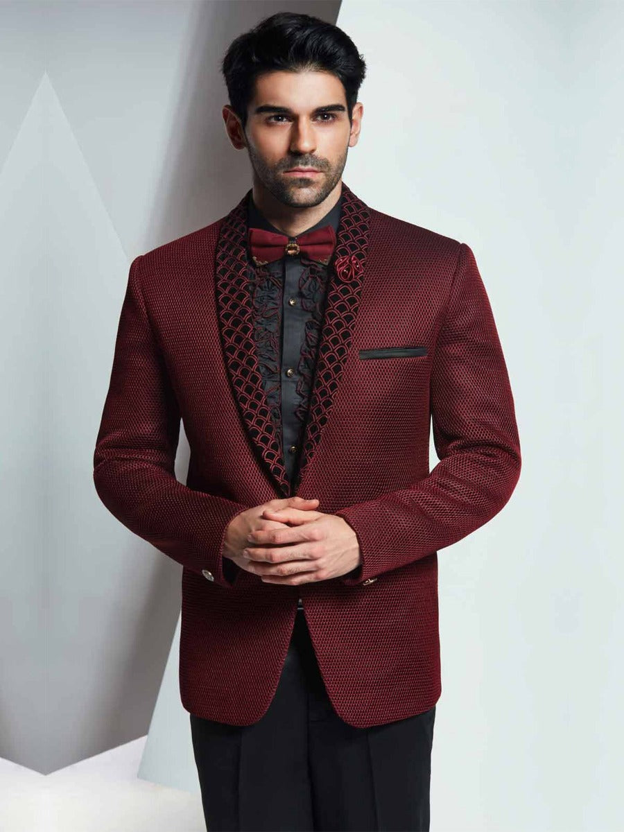 Designer Maroon Tuxedo Suit
