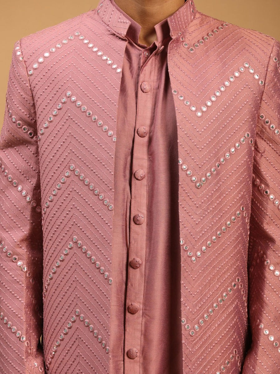 Pink Art Silk Indo Western With Mirror Work