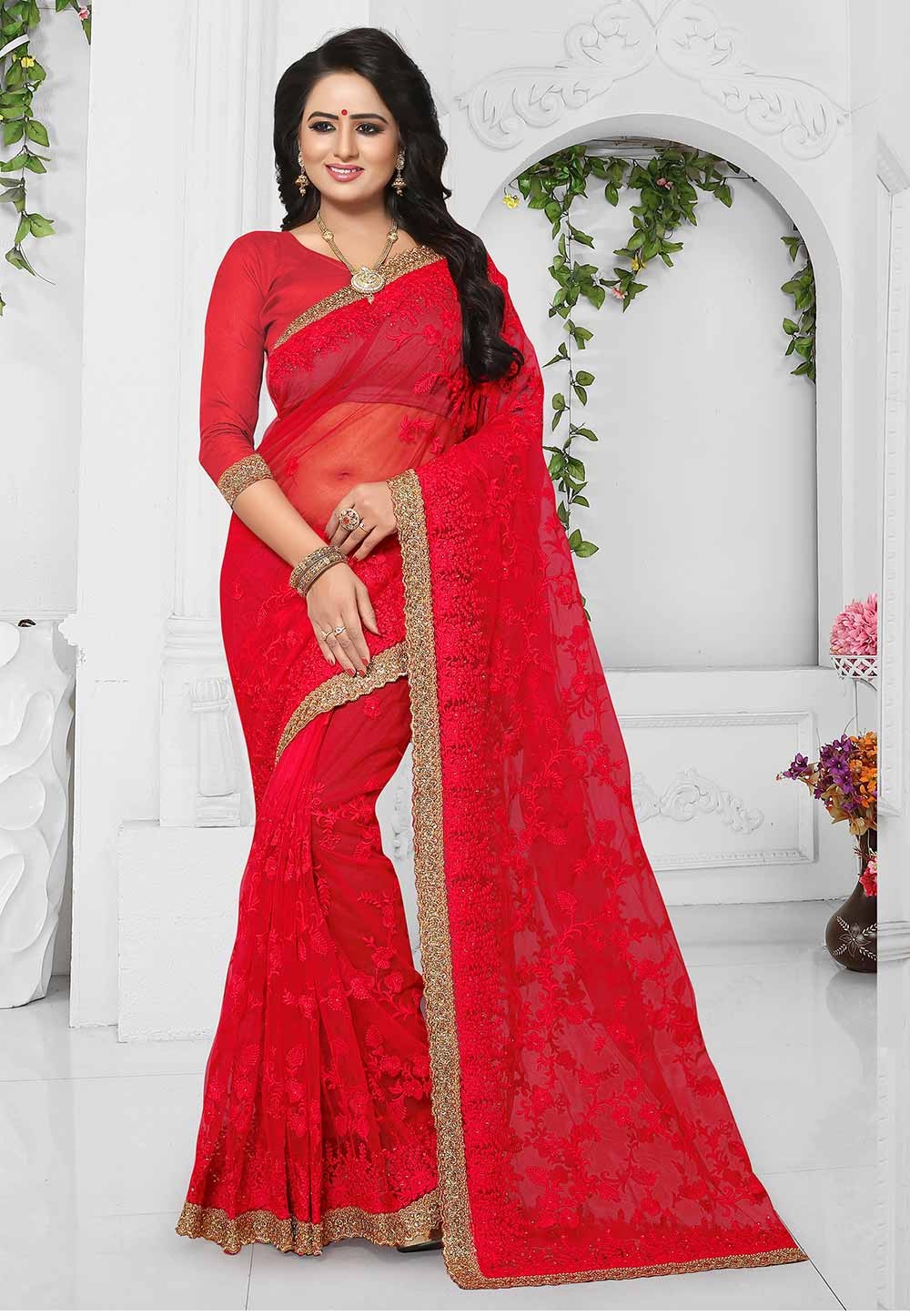 Red Color Indian Wedding Saree