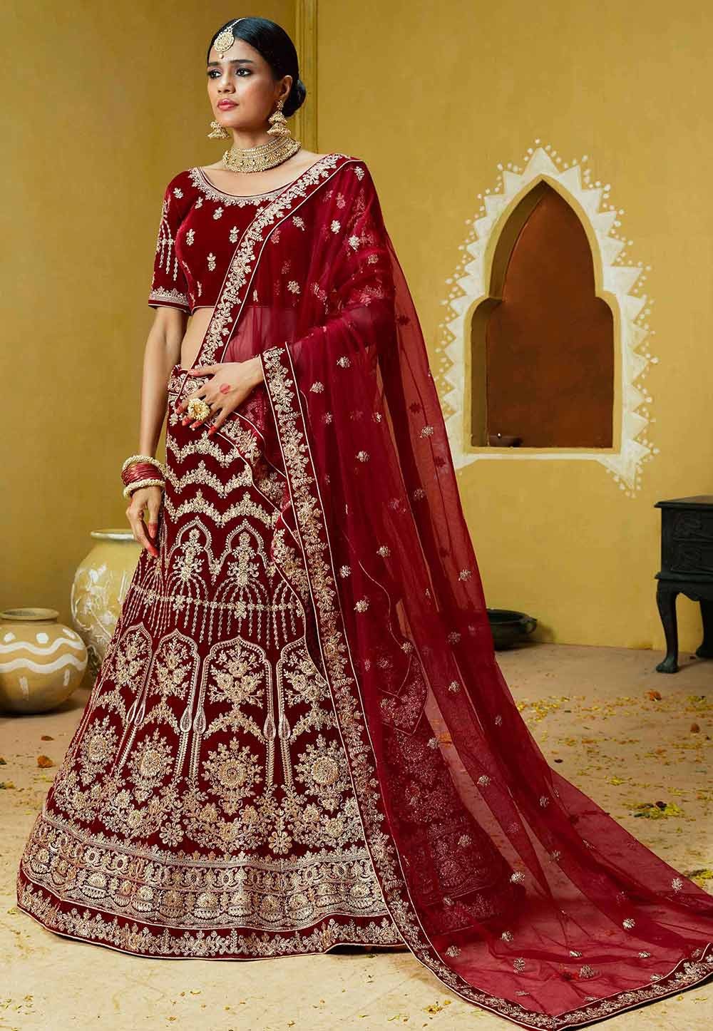 bridal lehenga in mehroon colour