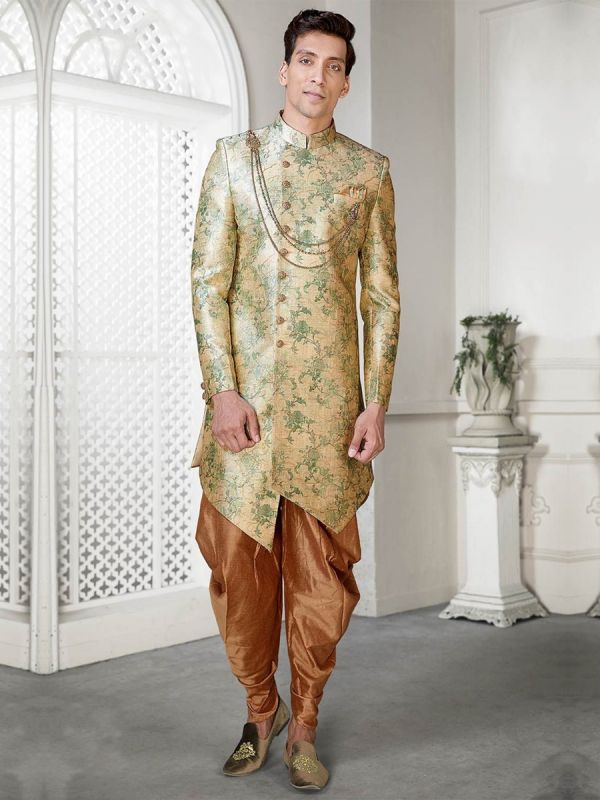 Golden Colour Men's Party Wear Indowestern.