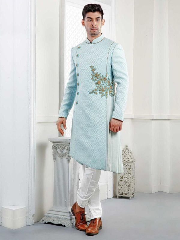 Buy exclusive designer sherwani in Sky Blue