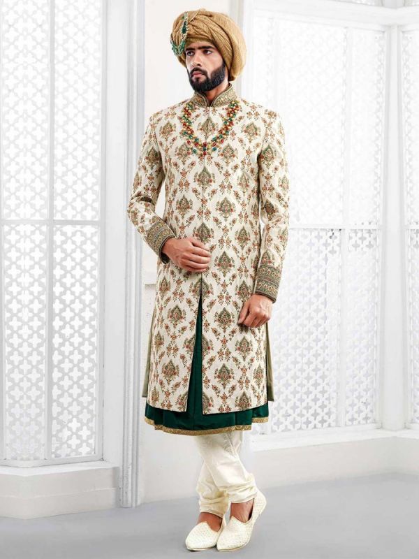 Buy designer sherwani in off white colour