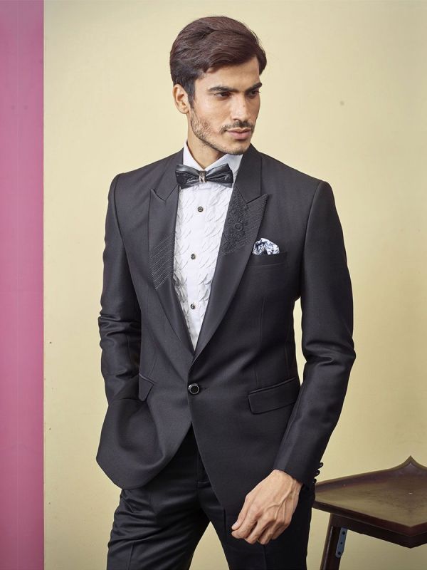 Indian Designer Tuxedo Suit Black Colour.