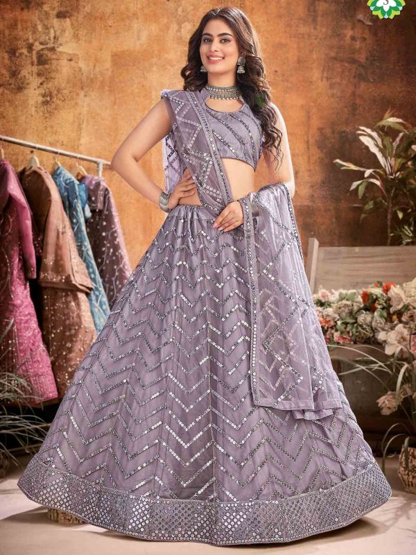 Grey Colour Net Fabric Women Lehenga Choli.