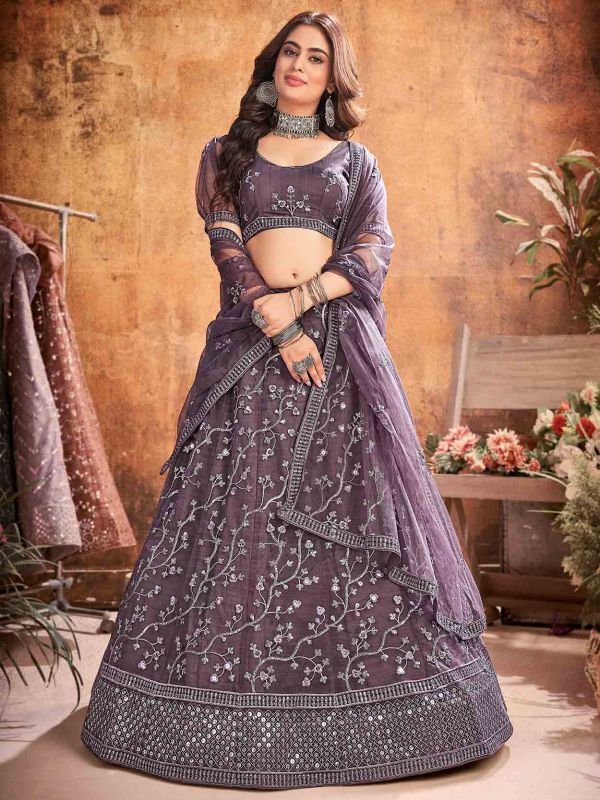 Purple Colour Net Fabric Designer Lehenga.