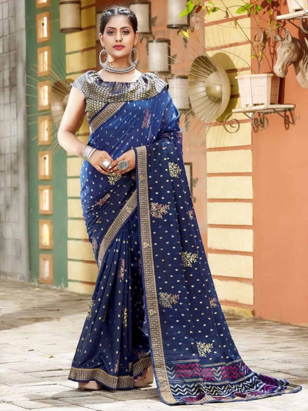 Blue Colour Georgette Fabric Party Wear Saree.