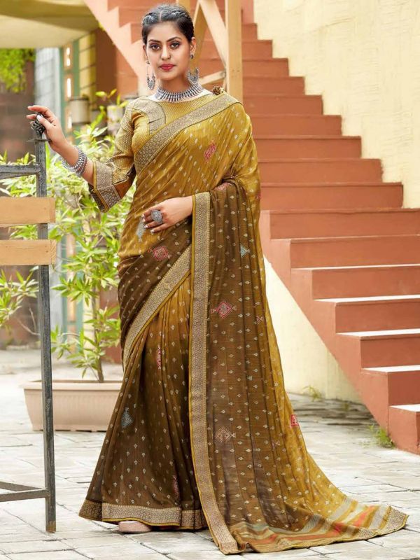 Mustard Yellow Colour Georgette Fabric Women Saree.