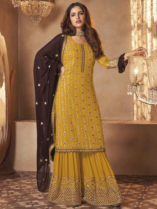 Yellow Georgette Designer Pakistani salwar kameez online shopping