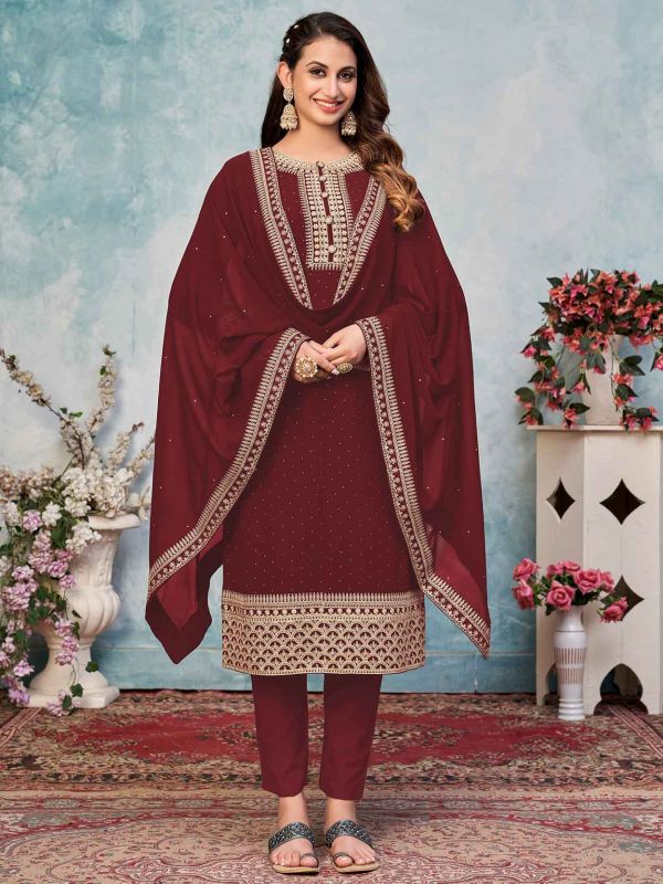 Maroon Georgette Salwar Suit Online USA