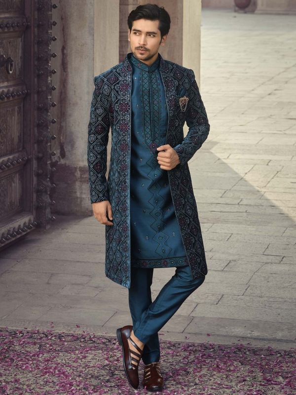 3 Pc Mens Wedding Party Wear Designer Traditional Indo Western Dress From  India | eBay