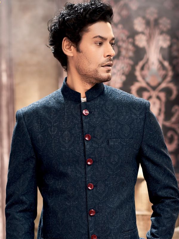 Pre-Order: Black Self Jacquard Design Jodhpuri Suit for Boys –  Devils-n-Angels