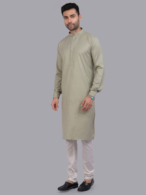 Dove Grey Plain Kurta Set For Mens In Art Silk