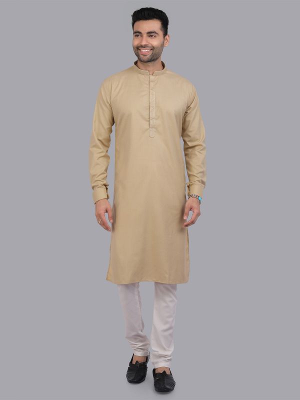 Light Brown Plain Mens Kurta In Art Silk With Churdiar