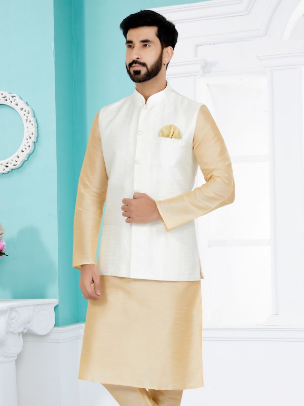 Plain White Modi Jacket For Mens In Silk