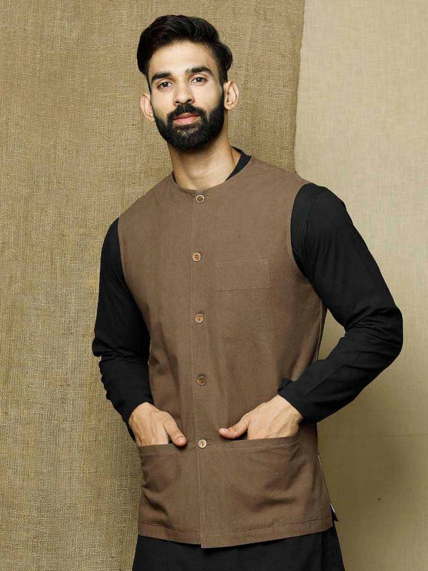 Black Kurta Pyjama Set In Cotton With Upper Koti