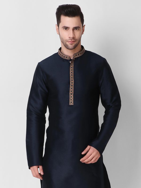 Navy Blue Mens Readymade Kurta Pyjama Set