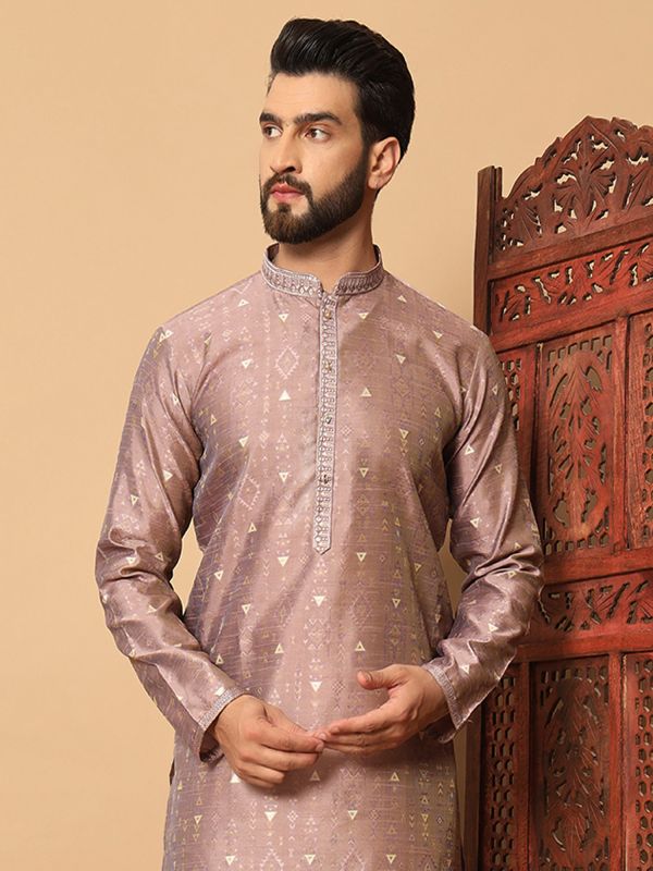 Onion Pink Kurta In Cotton With Pyjama