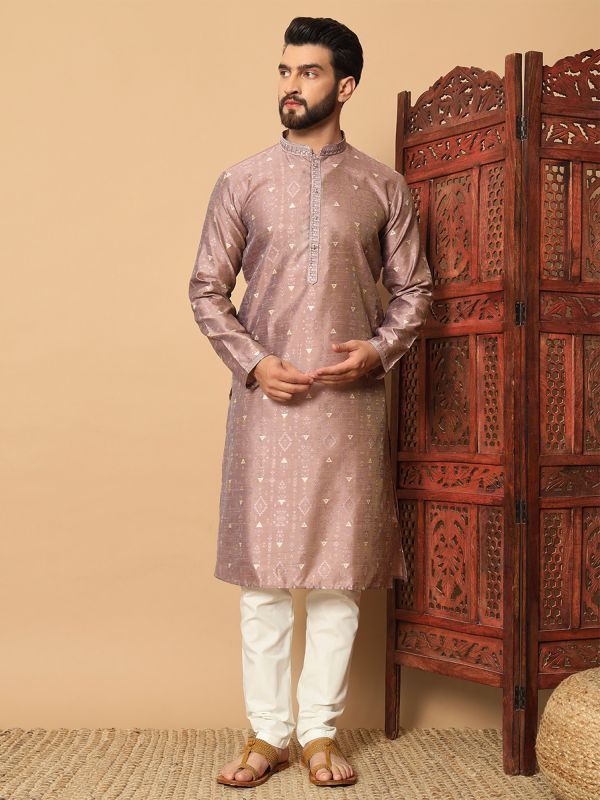 Onion Pink Kurta In Cotton With Pyjama