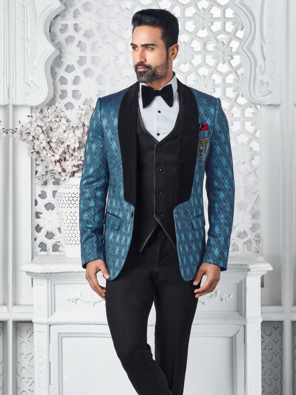 Teal Blue Mens Three Piece Tuxedo Set