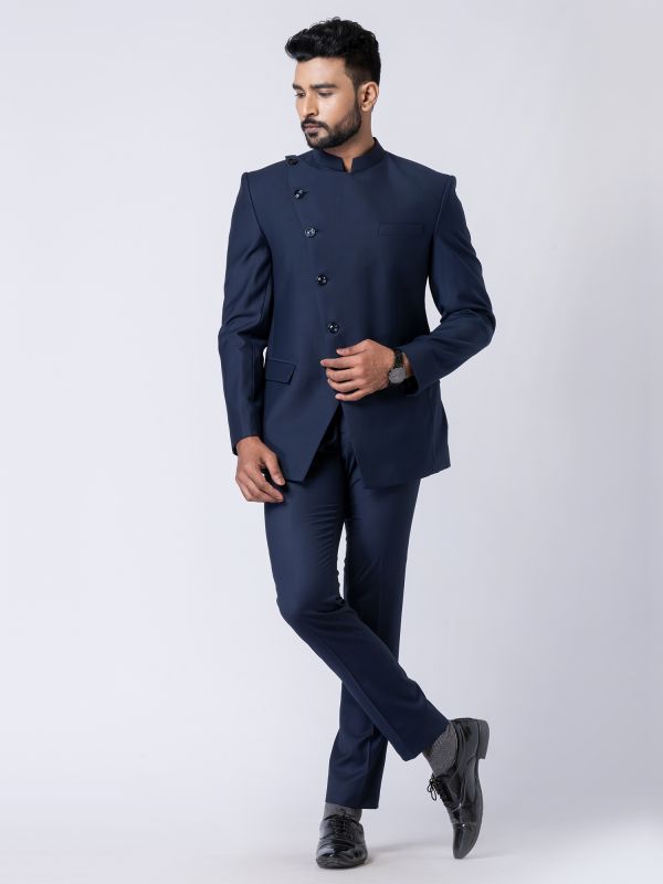 Navy Blue Asymmetric Mens Jodhpuri