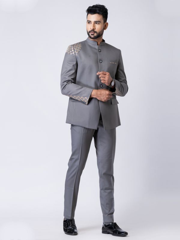 Grey Bandhgala Pattern Jodhpuri Set