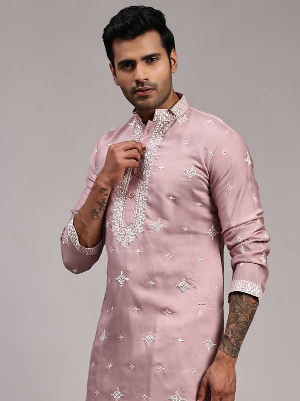 Dusty Pink Men's Kurta Pyjama In Silk