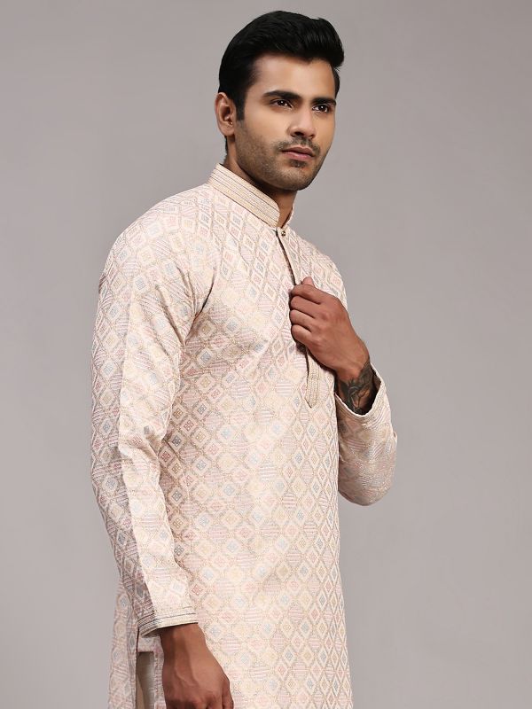 Pink Thead Embroidered Kurta Pyjama