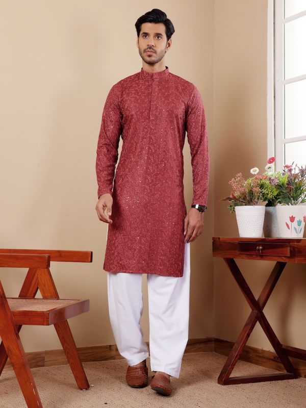 Red Festive Wear Readymade Kurta Set