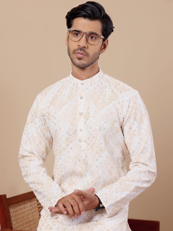 White Sequins Enhanced Men's Kurta Set