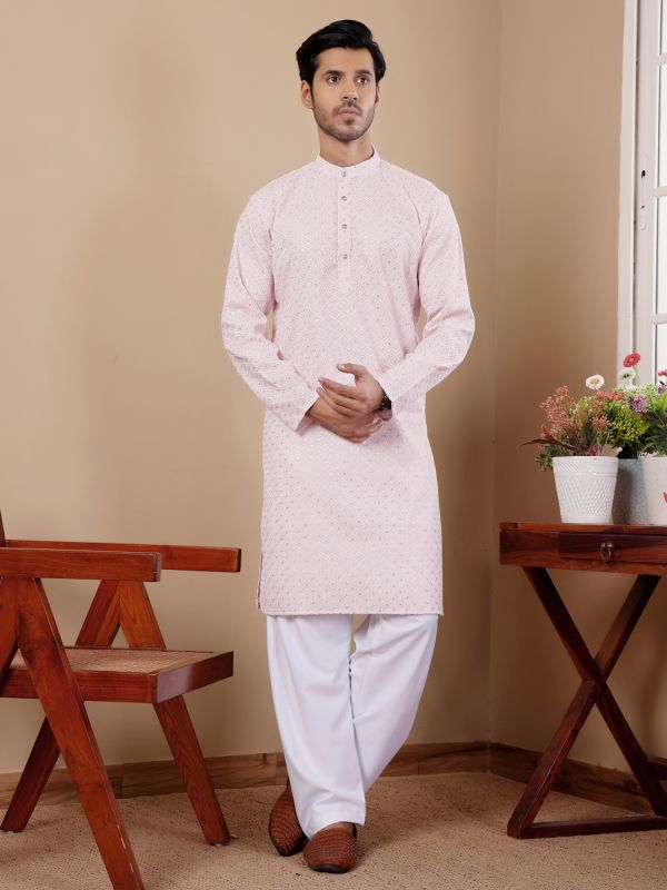 Light Pink Rayon Readymade Kurta Set