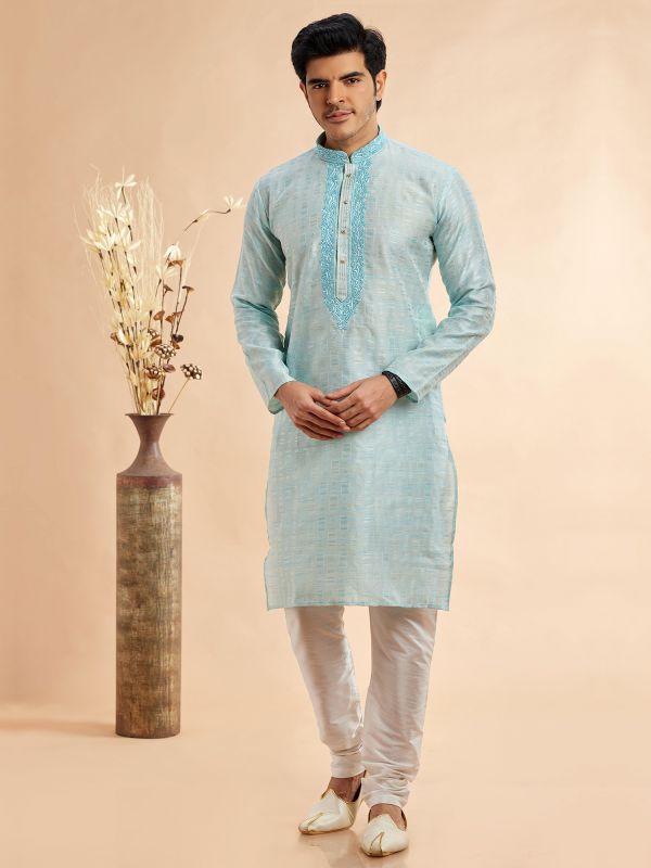 Light Blue Festive Men's Kurta Pyjama