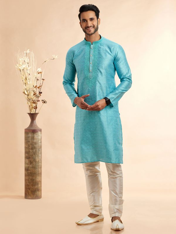 Blue Thread Embroidered Kurta Pyjama