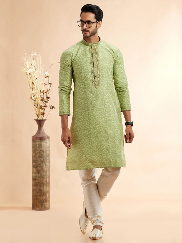 Green Men's Kurta Set With Pyjama