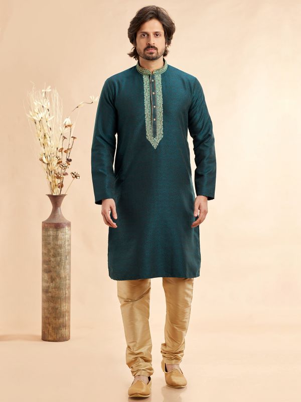 Peacock Green Thread Enhaced Kurta Set