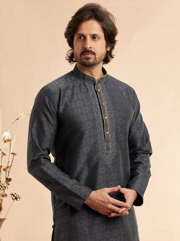 Black Casual Kurta Set In Thread Work