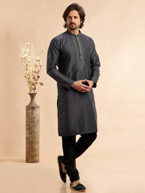 Black Casual Kurta Set In Thread Work