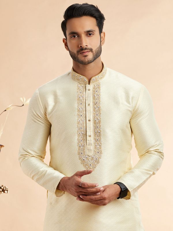 Ivory Cream Floral Work Kurta Set