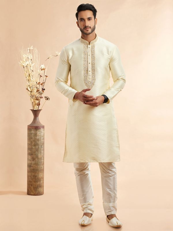 Ivory Cream Floral Work Kurta Set