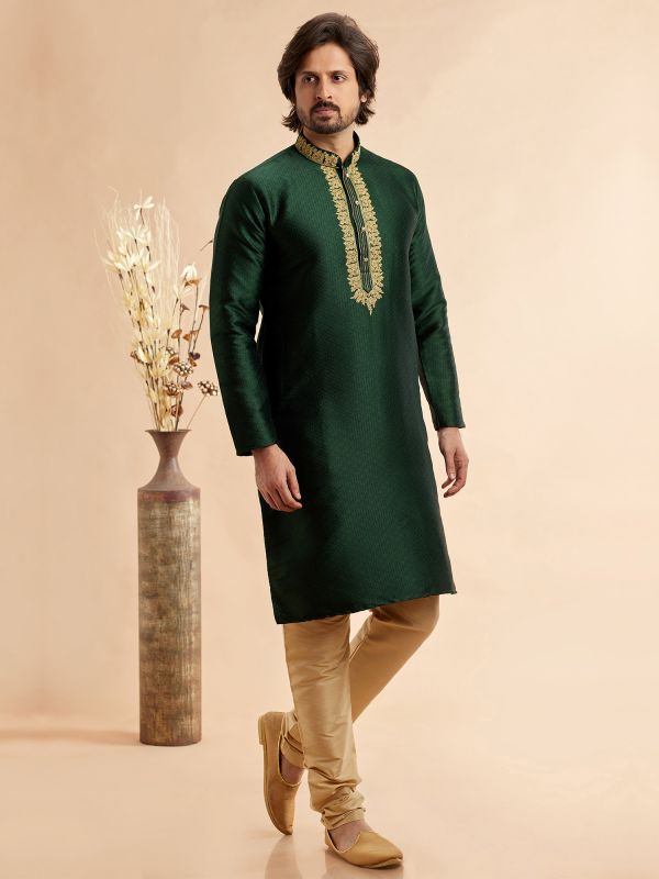 Dark Green Festive Wear Kurta Pyjama