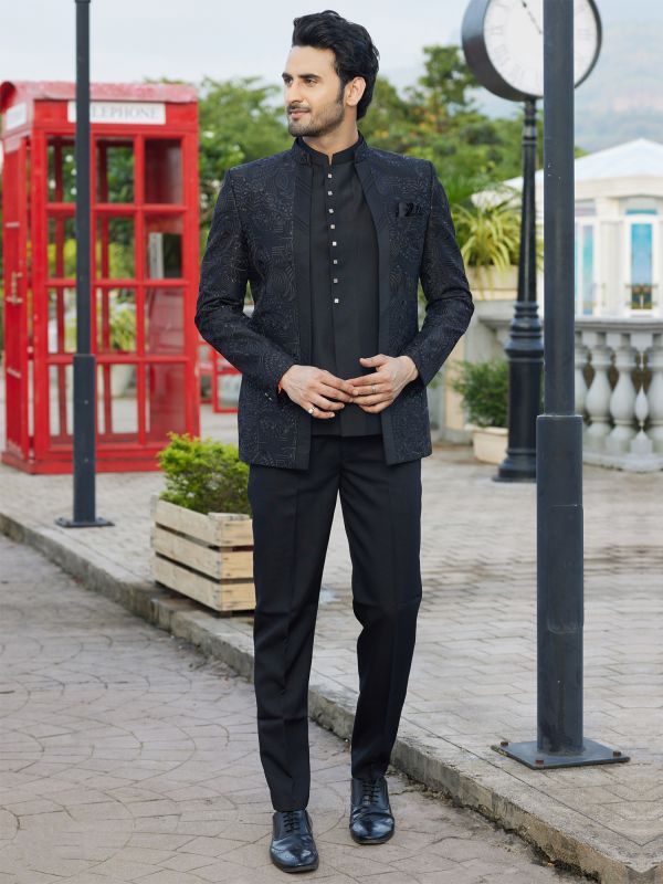 Black Jodhpuri Suit With Embroidered Jacket