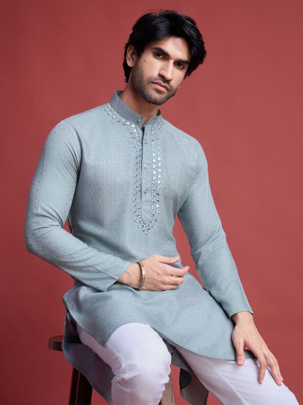 Green Mirror Work Festive Kurta Pyjama