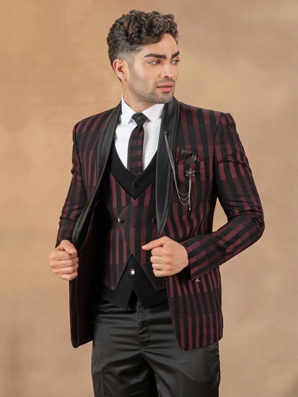 Maroon And Black Cocktail Wear Men's Tuxedo