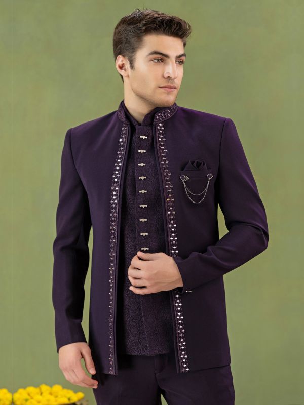 Deep Purple Men's Jodhpuri Set With Jacket