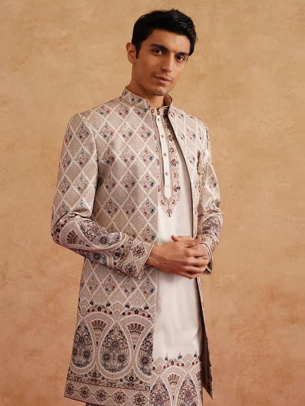 Rosegold Beige Menswear Jacketed Style Indo Western Set