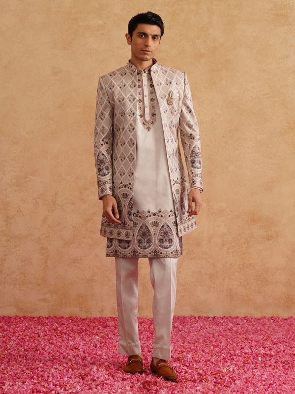 Rosegold Beige Menswear Jacketed Style Indo Western Set