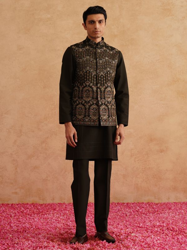 Black Sequins Augmented Men's Kurta Pyjama