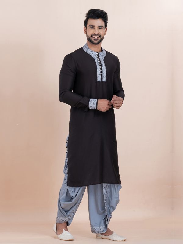 Black Readymade Kurta Pyjama Set For Men