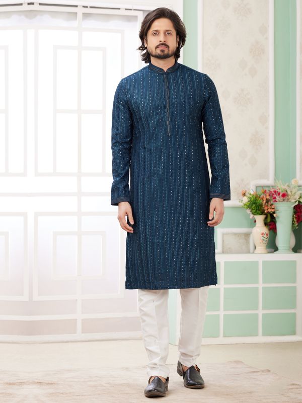 Blue Menswear Festive Kurta Pyjama Set