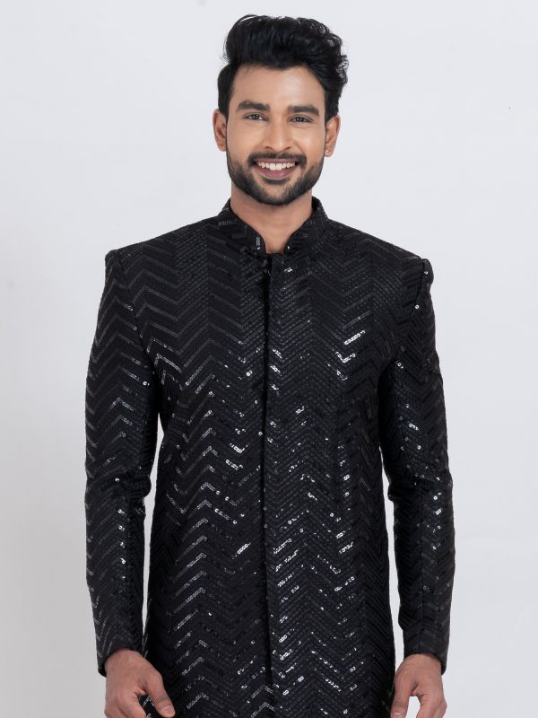 Black Readymade Men's Kurta Set In Rayon